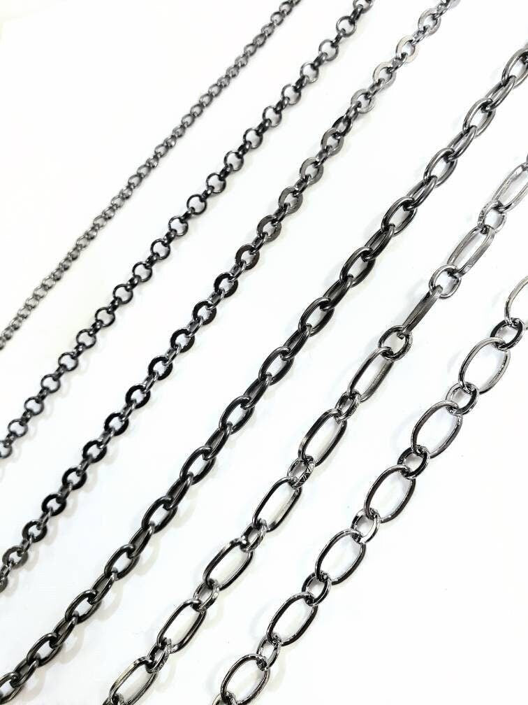 3 feet gunmetal black chain for jewelry making supplies,curb,rolo,flat cable,long cable,rectangle link, oval link chain,sell by 1 yard, 36&quot;