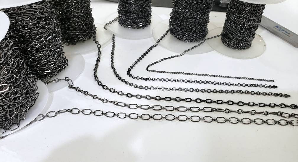 3 feet gunmetal black chain for jewelry making supplies,curb,rolo,flat cable,long cable,rectangle link, oval link chain,sell by 1 yard, 36&quot;