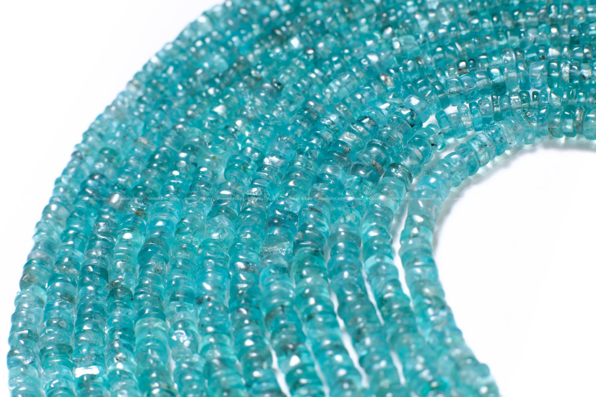 Neon Blue Apatite 3-5mm Heishe tyre Beads, 8" strand for Jewelry Making Natural Apatite Gemstone Beads