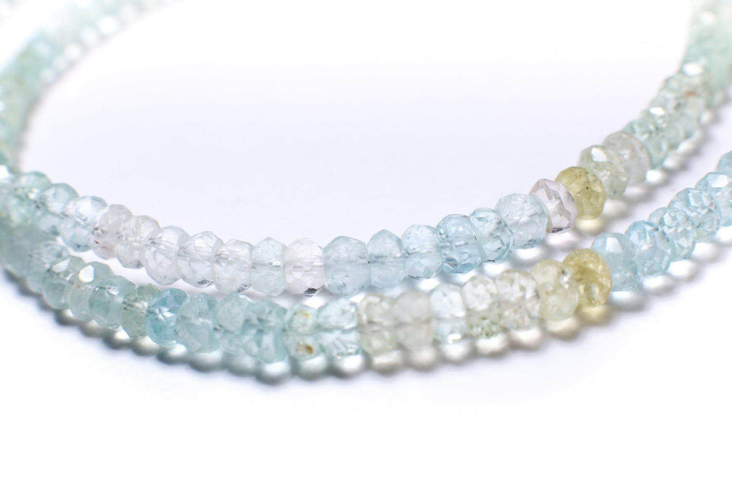 Multi Aquamarine Necklace, Natural Shaded 3.5mm Micro Cut Faceted Aquamarine Roundel Choker Layering Elegant Necklace