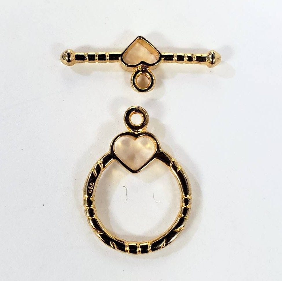 18k Gold Vermeil 925 Sterling Silver heart toggle clasp .1Set