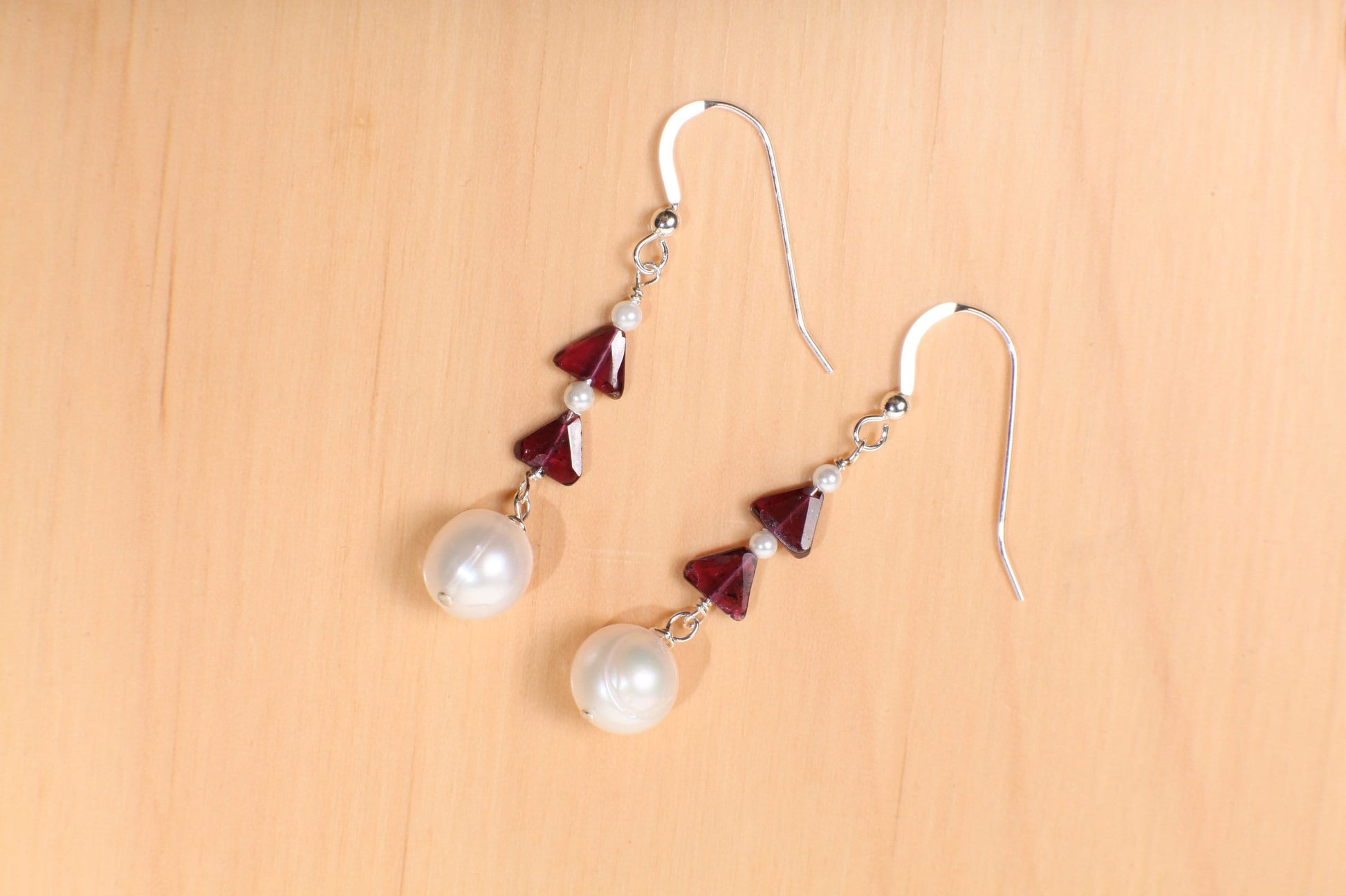 Genuine Garnet Freshwater Pearl Spacers,8mm Freshwater Pearl Sterling Silver Dangling Freshwater Pearl Earring Jewelry Set