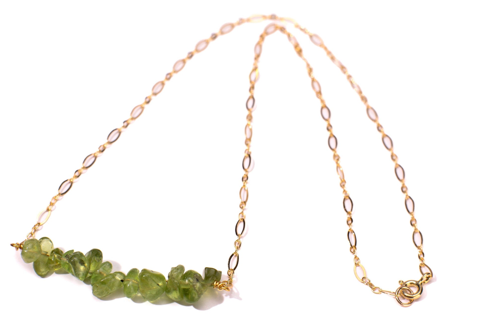 Natural Peridot 5-9mm Freeform Nugget, 14K Gold Filled, 925 Sterling Silver Bar Necklace, Healing Crystal, Chakra, August Birthstone