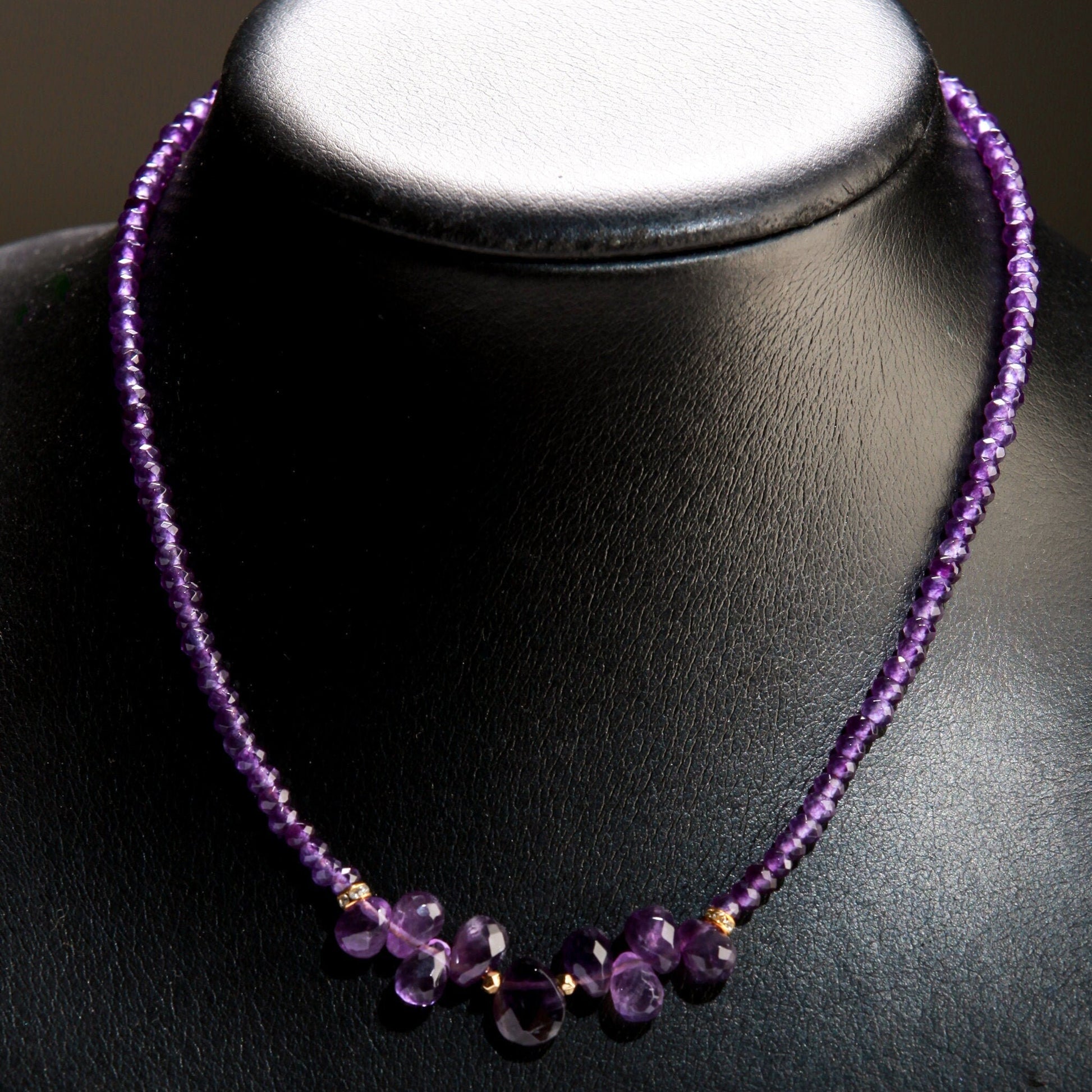 Natural Amethyst Faceted Briolette accent with Teardrop centerpiece 16&quot; Necklace with 2&quot; Extension Chain