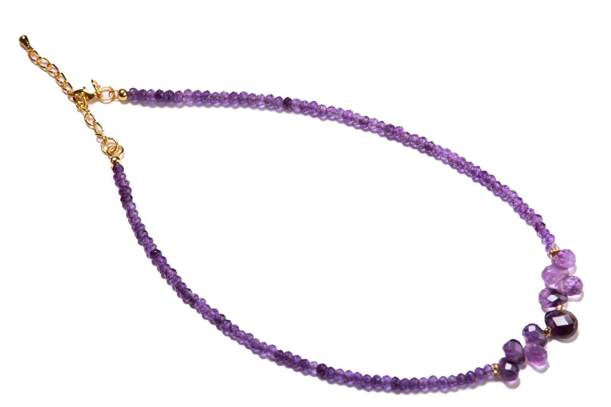 Natural Amethyst Faceted Briolette accent with Teardrop centerpiece 16&quot; Necklace with 2&quot; Extension Chain