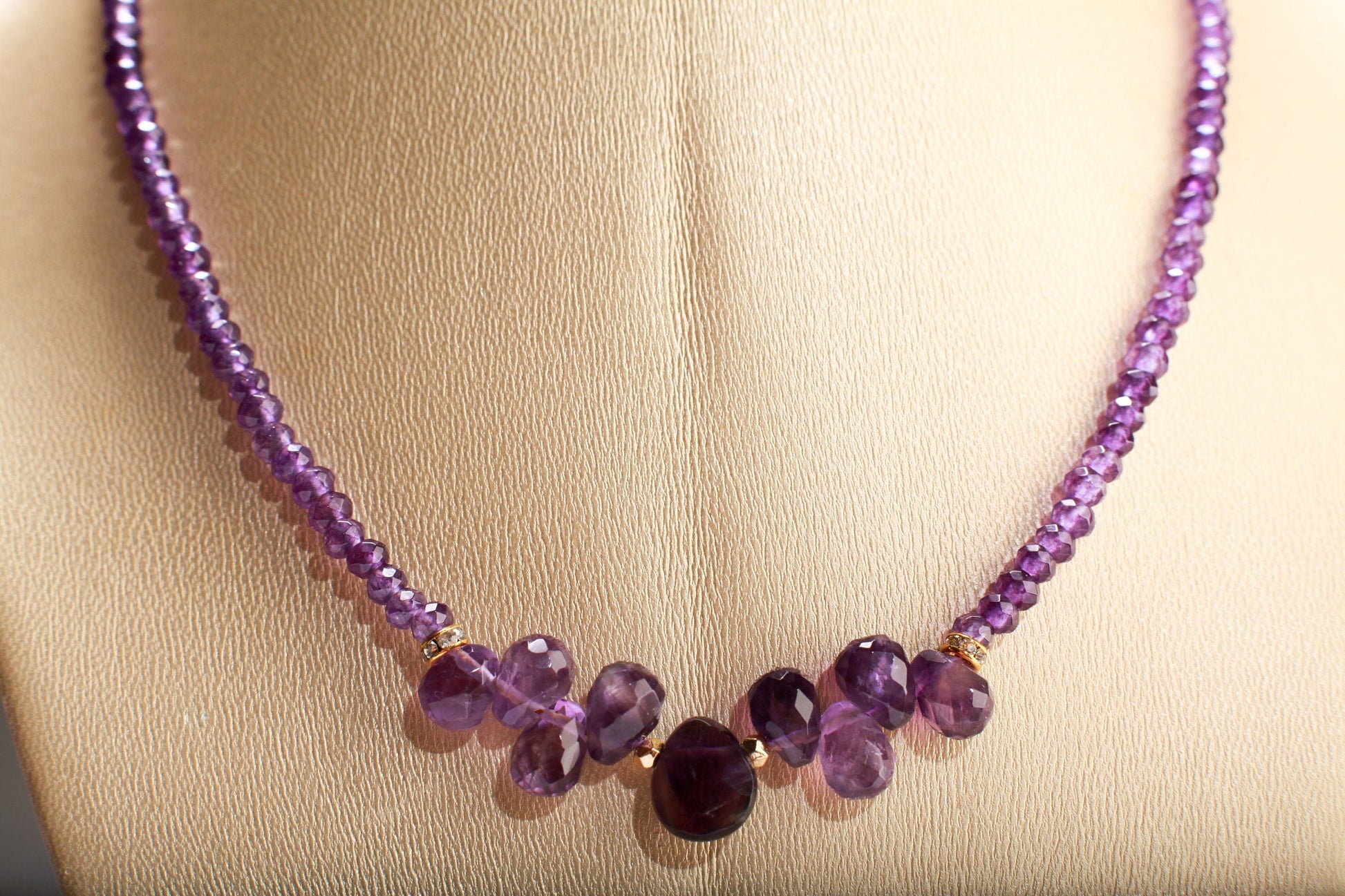 Natural Amethyst Faceted Briolette accent with Teardrop centerpiece 16" Necklace with 2" Extension Chain