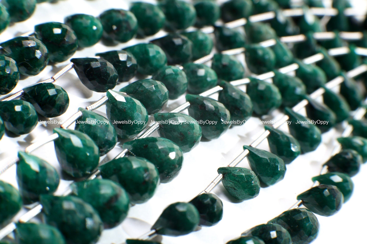 Emerald Briolette, Genuine Graduated Emerald Green Faceted Teardrop 5x7-7x11mm Gemstone Jewelry Making Bracelet, Necklace Earrings Beads 9&quot;