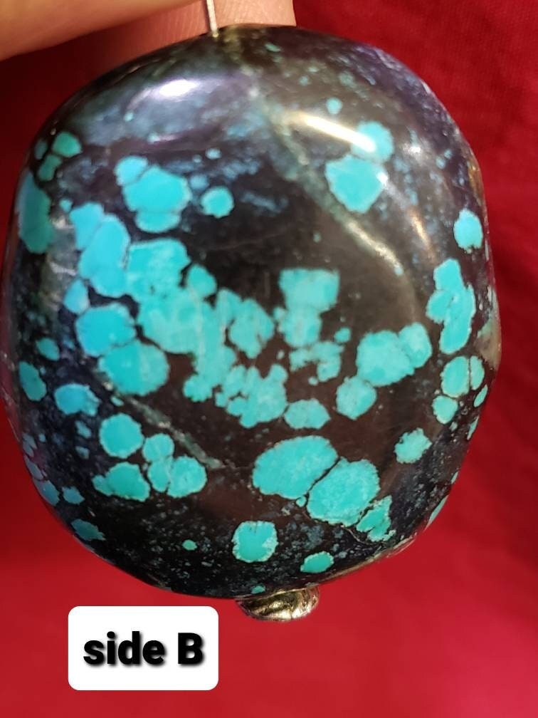 Genuine Turquoise Pebble, AAA Tibetian Spiderweb Turquoise pebble 38x15mm,for jewelry Focal, pendant, palm stone or collection healing gem