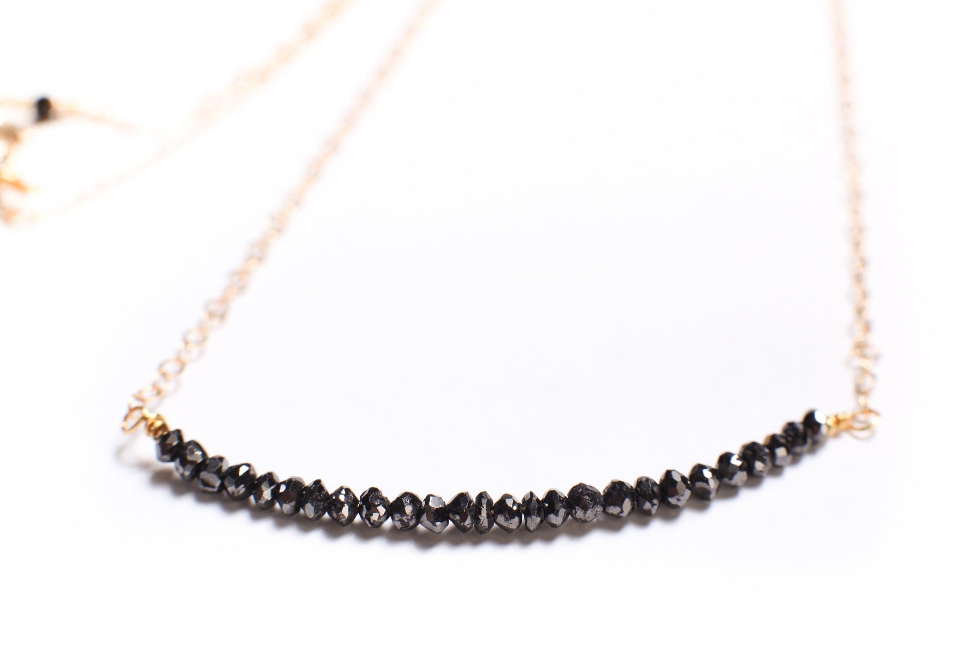 Natural Black Diamond Faceted 2mm Roundel in 14K Gold Filled or 925 Sterling Silver Bar Necklace, Precious Gift For her, healing gems.