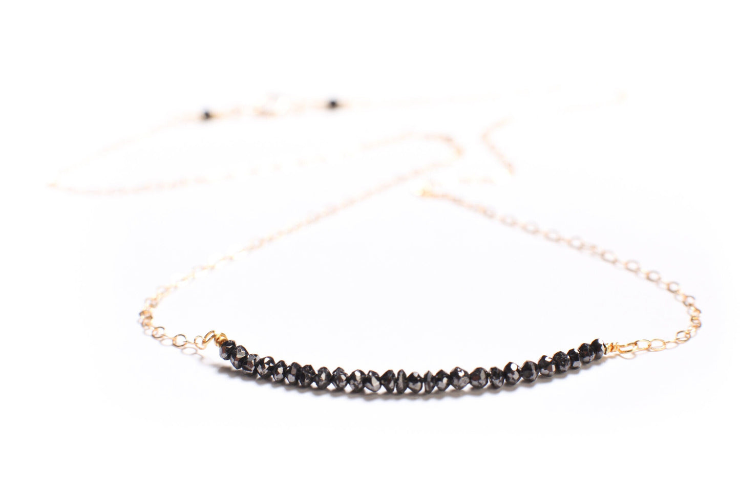 Natural Black Diamond Faceted 2mm Roundel in 14K Gold Filled or 925 Sterling Silver Bar Necklace, Precious Gift For her, healing gems.