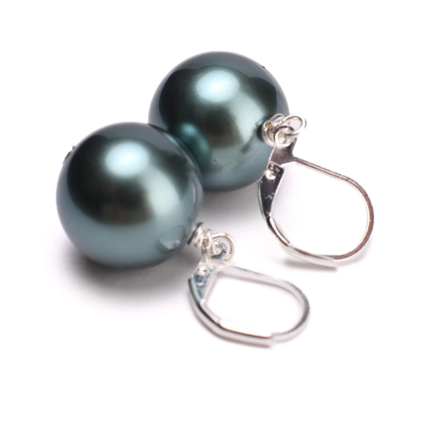 Teal Green South Sea Shell Pearl 16mm Leverback Earrings, Boho, Handmade Gift for Her