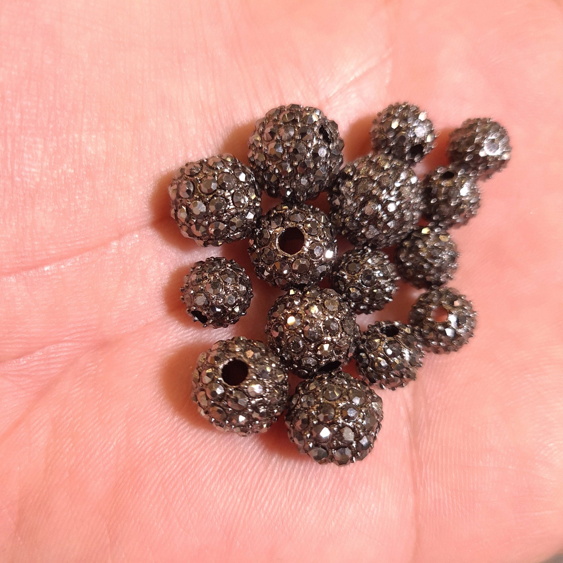 8,10,12mm Marcasite style black crystal ball, heavy weight, spacer bead for jewelry making.Great for bracelets spacer