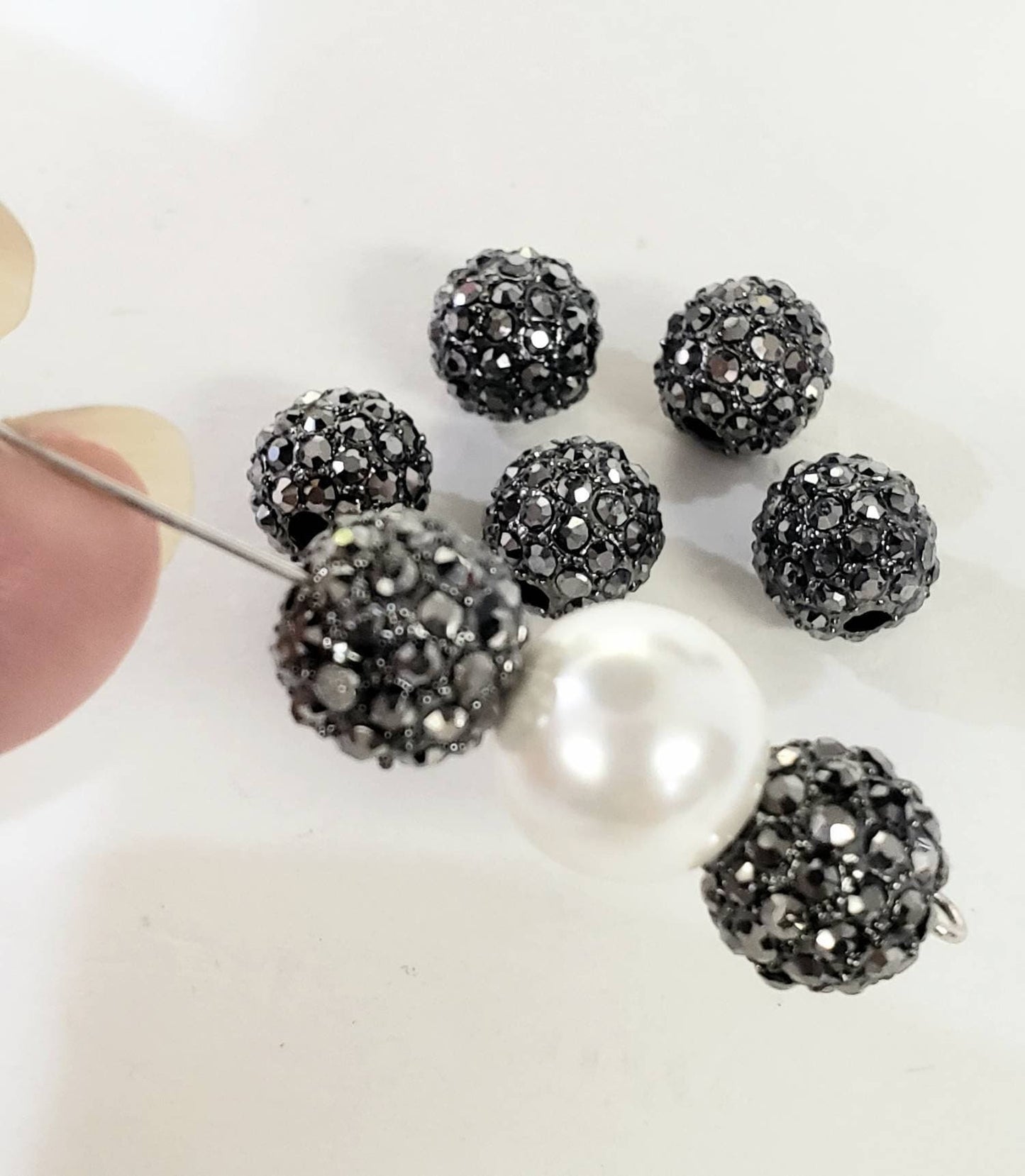 8,10,12mm Marcasite style black crystal ball, heavy weight, spacer bead for jewelry making.Great for bracelets spacer