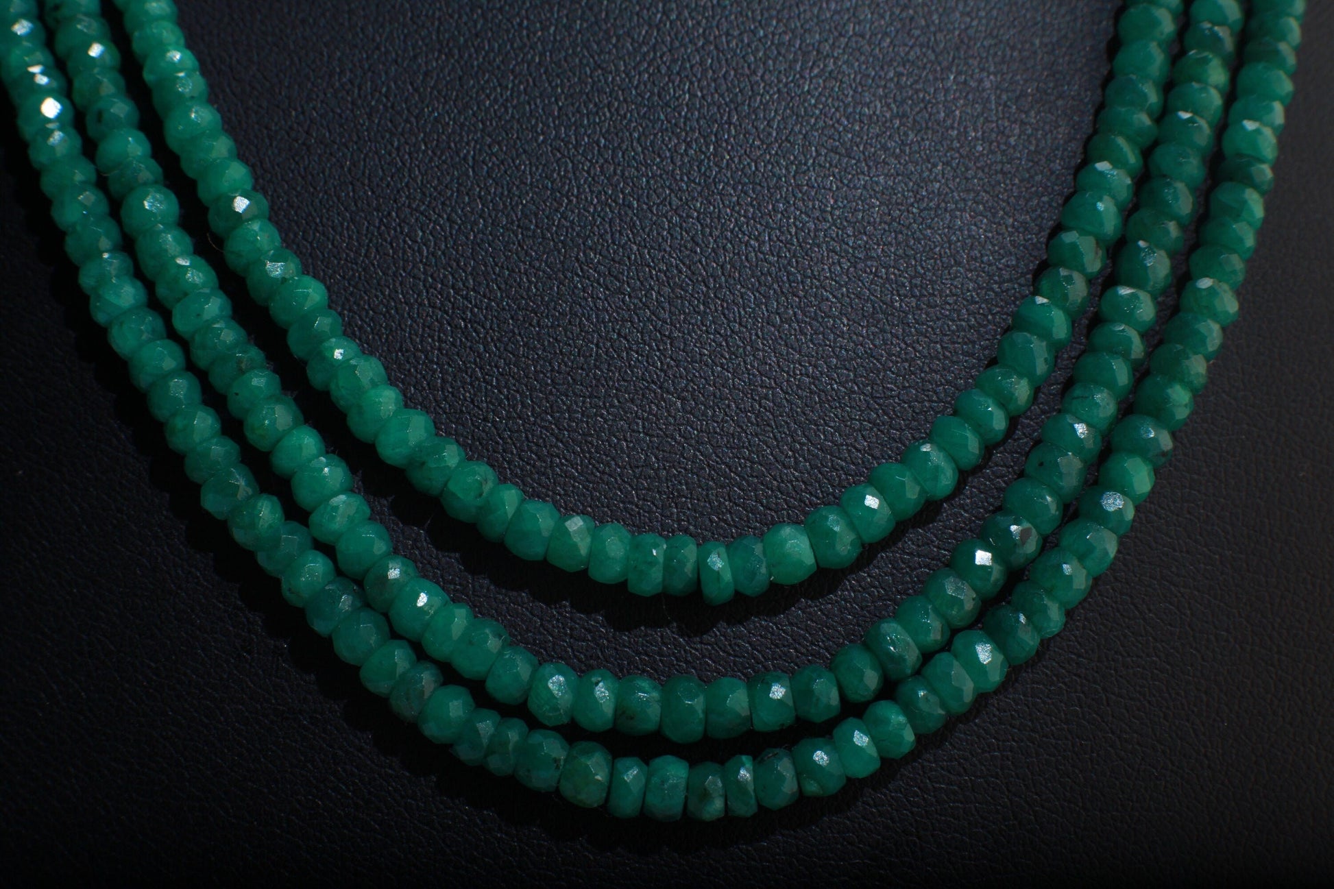 Natural Zambian Emerald Faceted Roundel 3.5-4mm Gemstone 3 line 16&quot; Necklace with 9&quot; Adjustable thread,May Birthstone, Gift