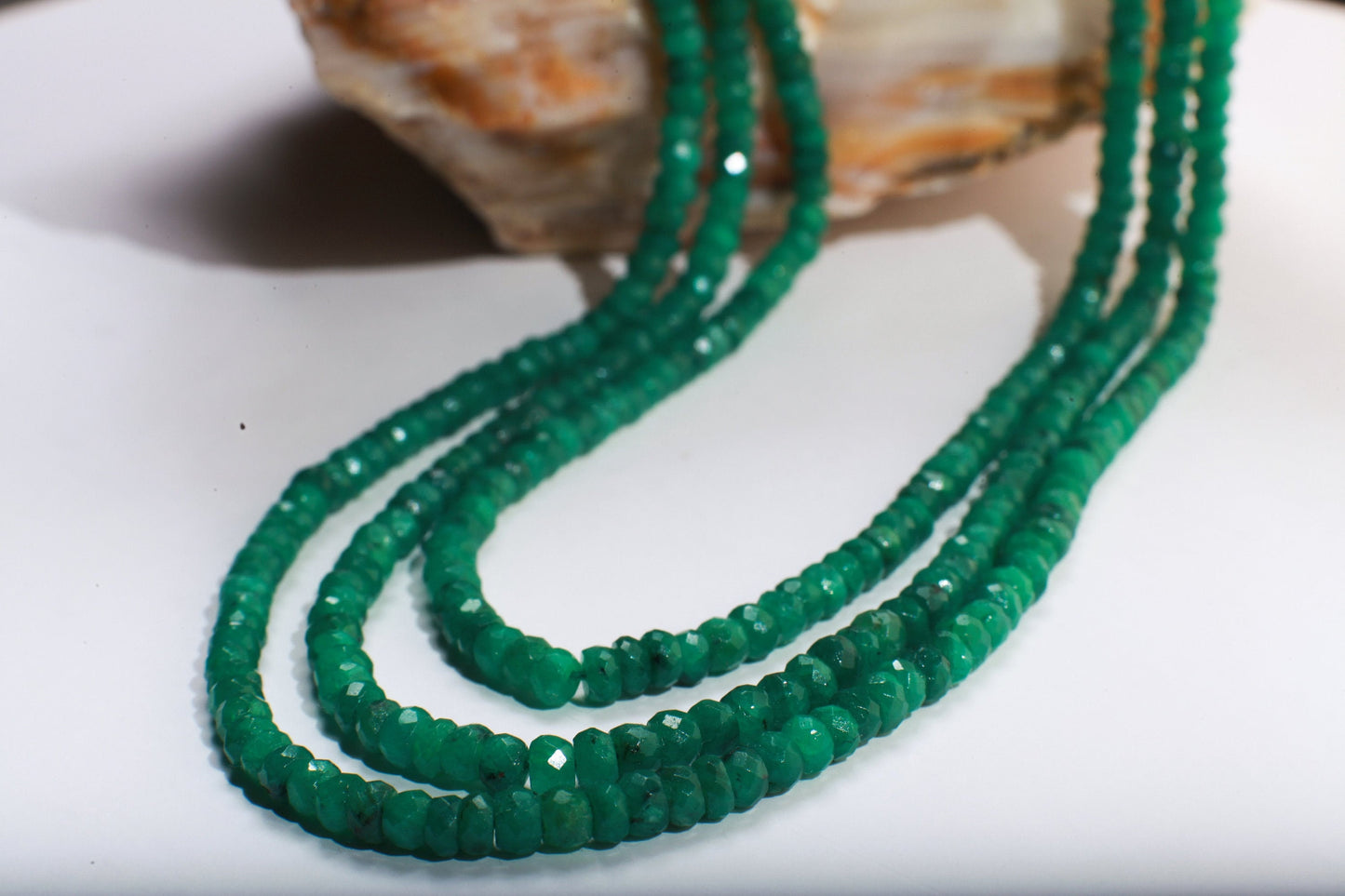 Natural Zambian Emerald Faceted Roundel 3.5-4mm Gemstone 3 line 16&quot; Necklace with 9&quot; Adjustable thread,May Birthstone, Gift