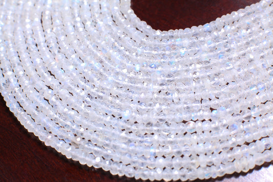 Rainbow Moonstone 4-6mm sizes Faceted Rondelle AAA Gemstone, July Birthstone, Jewelry Making Beads, Natural Gemstone 12.25&quot; Strand