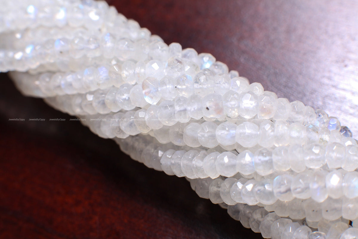 Rainbow Moonstone 4-6mm sizes Faceted Rondelle AAA Gemstone, July Birthstone, Jewelry Making Beads, Natural Gemstone 12.25" Strand