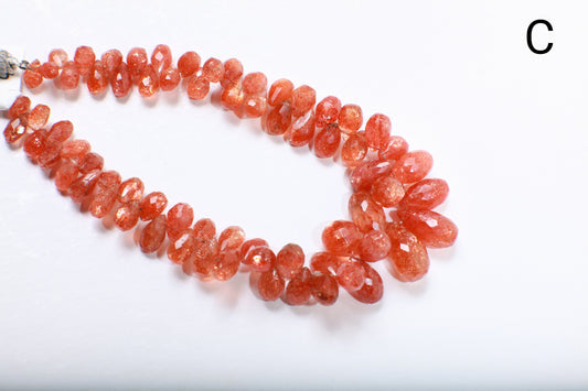 Genuine Sun Stone Graduated Faceted Briolette 7-20mm Flashy Teardrop Rainbow Sunstone Beads 9&quot; Strand