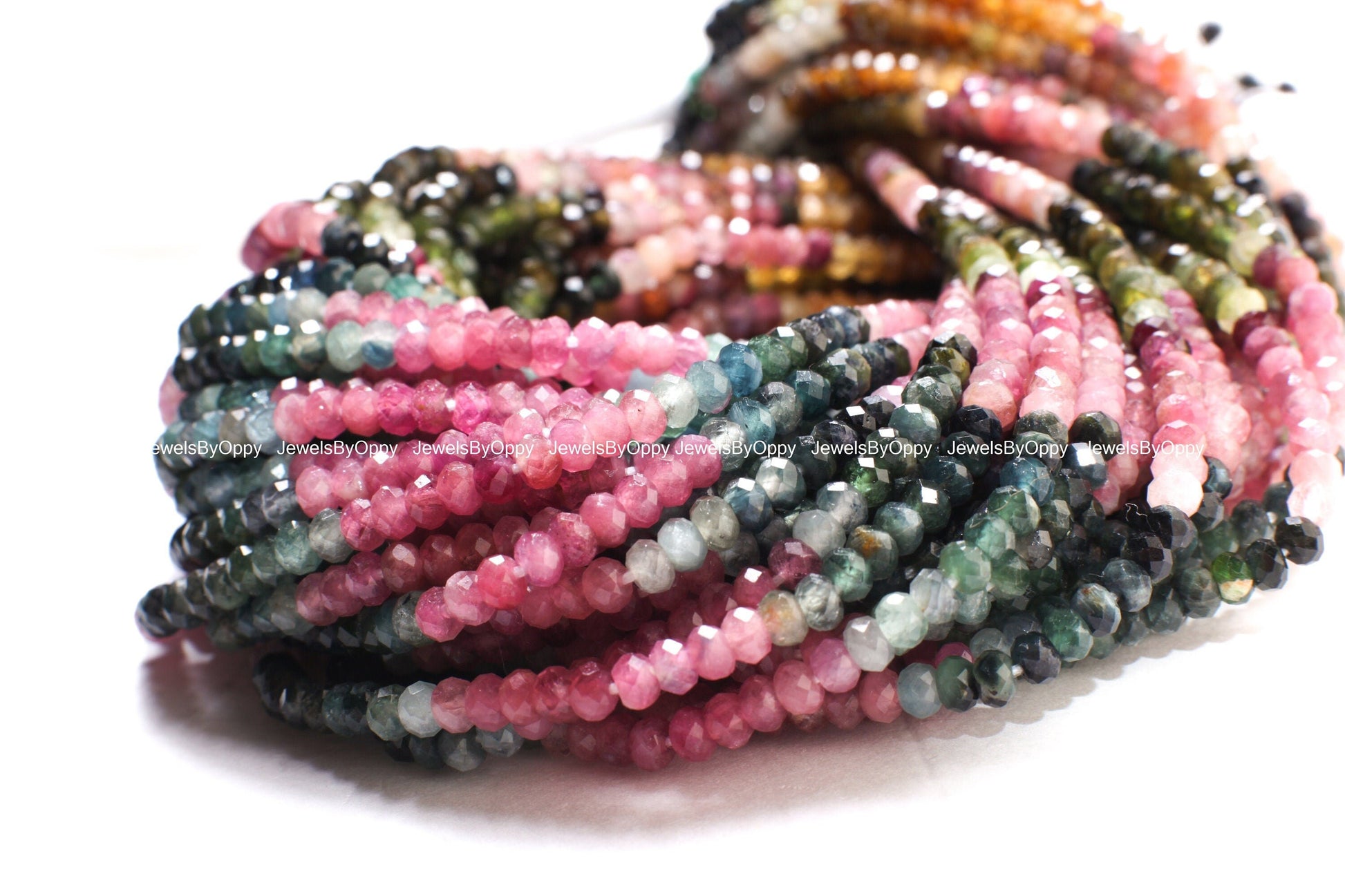 Natural Watermelon Tourmaline 4mm Rondelle, Faceted Micro Diamond Cut Tourmaline Rondelle, Jewelry Making, Necklace Beads 12.75&quot; Strand