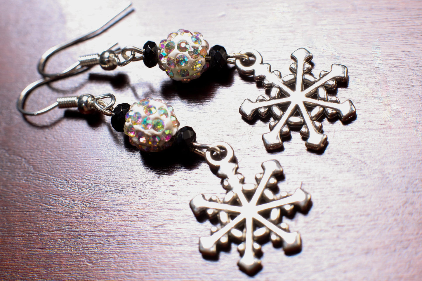 Snowflake Snowball Rhinestone Silver Beautiful Christmas Holiday Earrings
