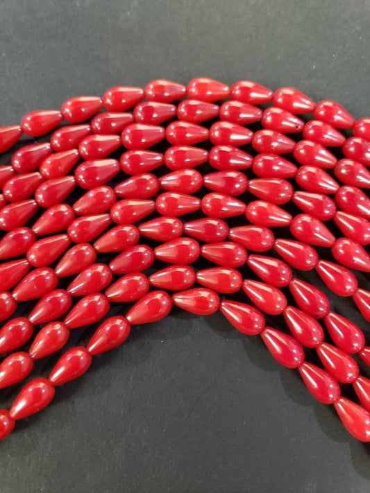 Red Coral 5x9mm Teardrop Shape Briolette Beads. 15.5", Approx. 45 pcs