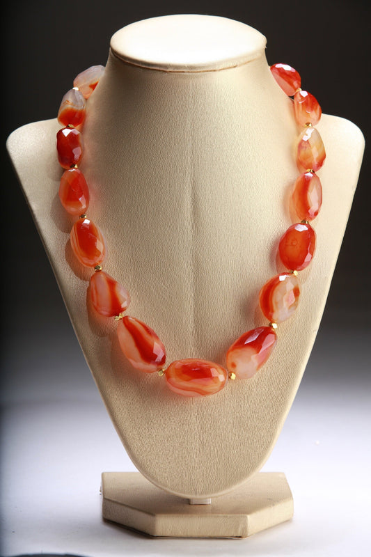 Natural Faceted Carnelian Agate Nugget Raw Healing Gemstones 18.5&quot; with 2&quot; Extension Necklace