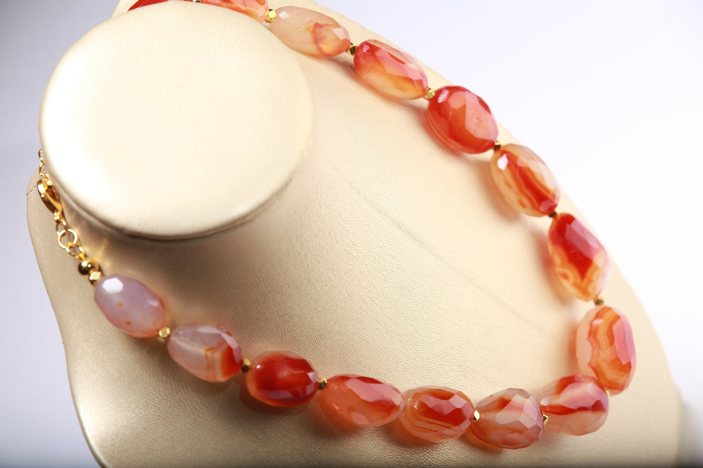 Natural Faceted Carnelian Agate Nugget Raw Healing Gemstones 18.5&quot; with 2&quot; Extension Necklace