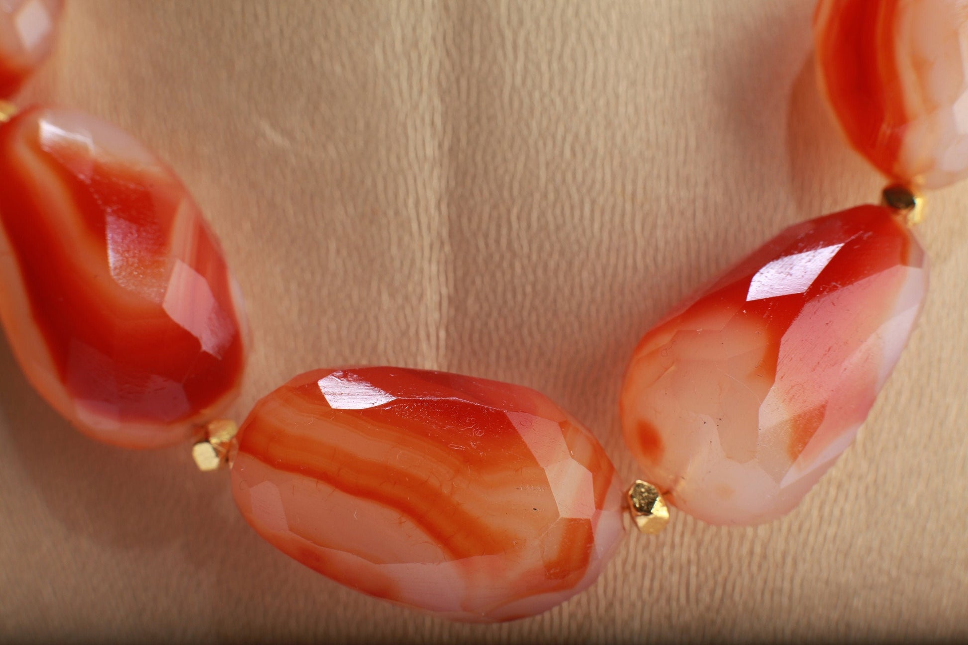 Natural Faceted Carnelian Agate Nugget Raw Healing Gemstones 18.5" with 2" Extension Necklace