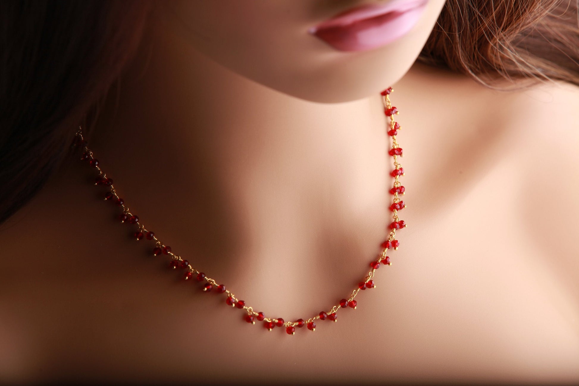 Ruby Red, Sapphire Blue and Emerald Green Hydro Quartz Beaded Wire Wrapped Cluster Dangling Handmade Necklace, Holiday Gift, 14&quot; to 30&quot;