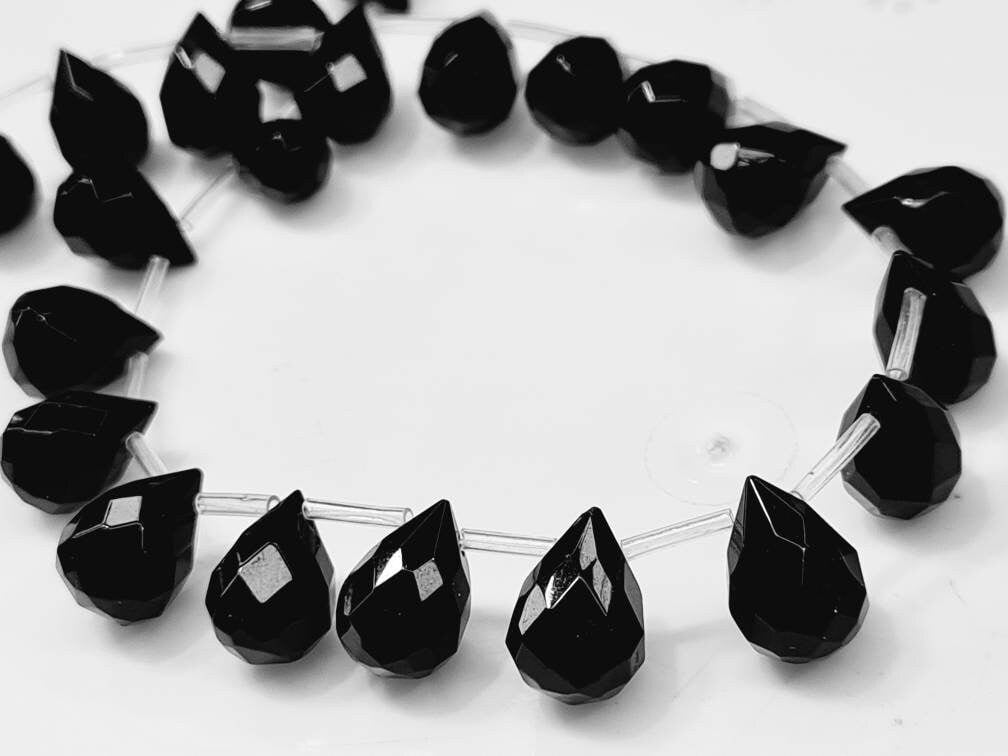 Natural Black Onyx 10x14mm faceted briolette drop beads,Natural gemstone for jewelry making Necklace Earring art deco, 1 strand 8 pcs