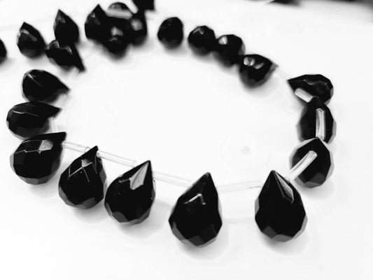 Natural Black Onyx 10x14mm faceted briolette drop beads,Natural gemstone for jewelry making Necklace Earring art deco, 1 strand 8 pcs