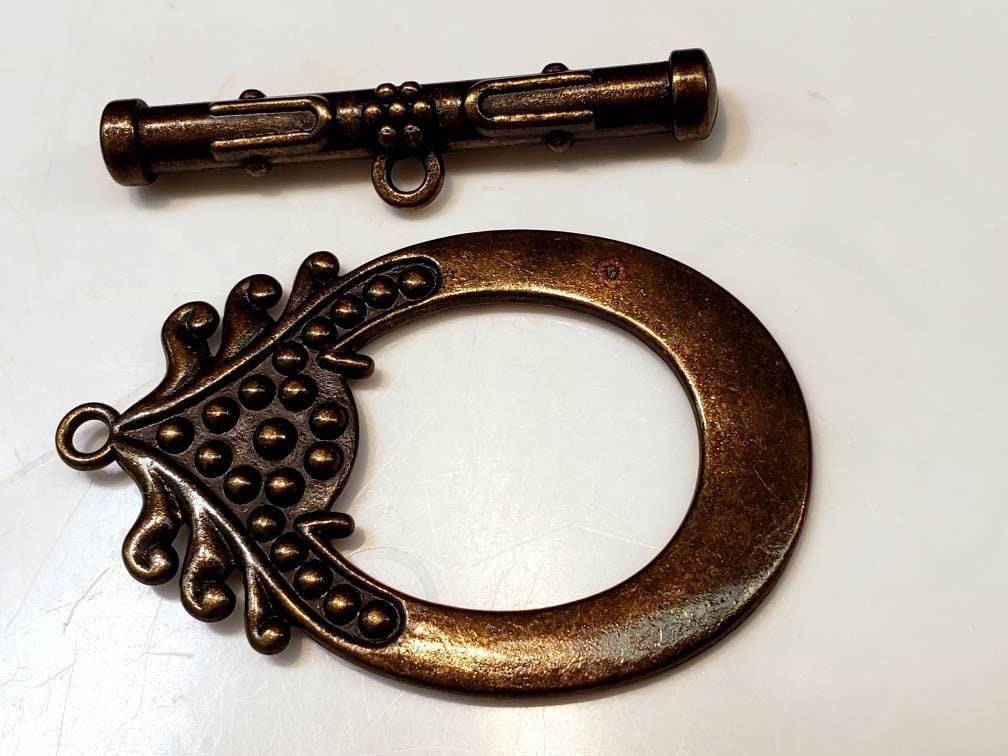 Antique Brass largeToggle clasp, 50mm Fancy drop & bar, use for pendant drop, focal or as Clasp. 1 set