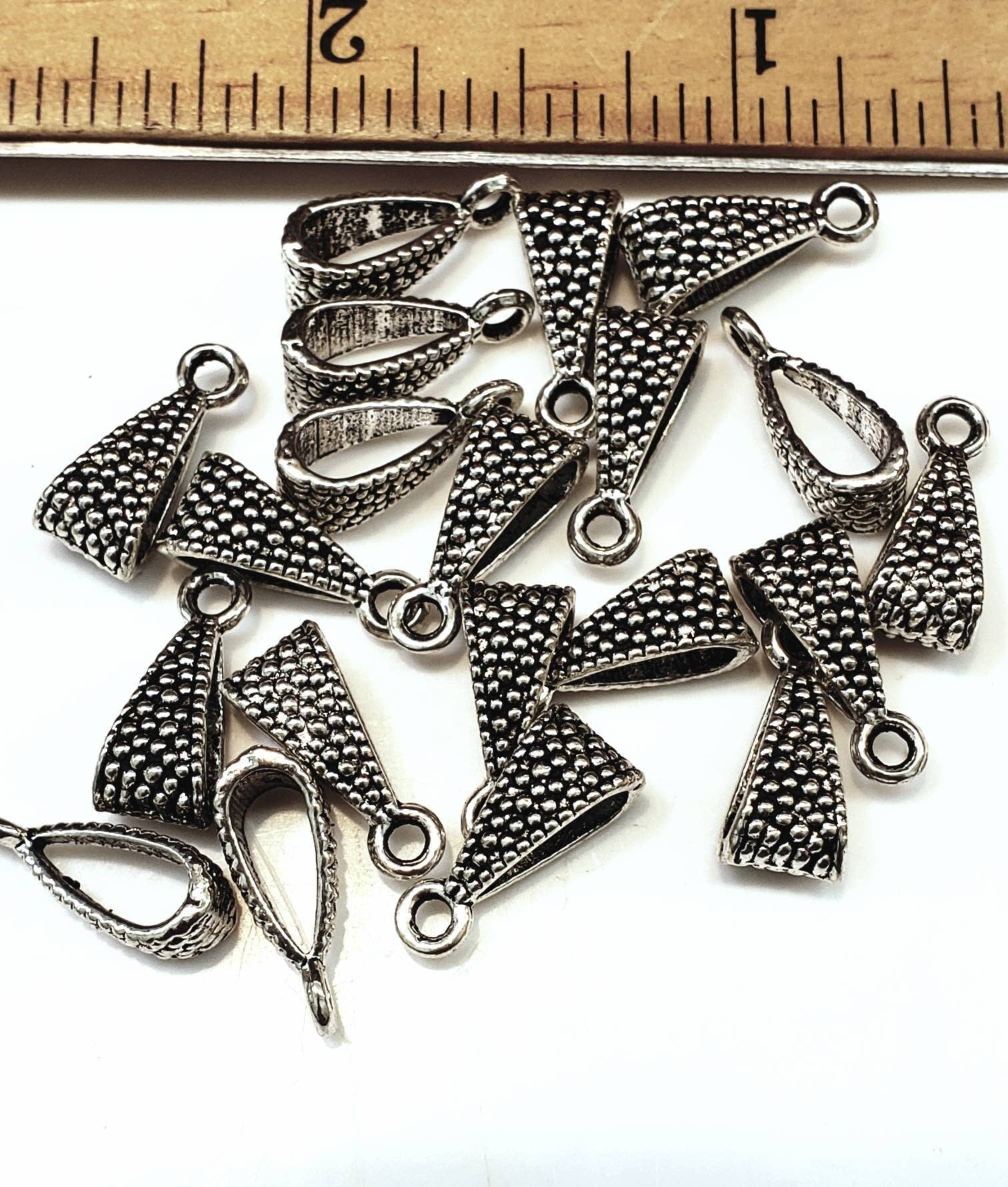 6 Pcs Bali Style Antique Finish Brass Bail, 14mm Silver Plated Oxidized Antique Finish Brass, Pendant Holder, Jewelry Supplies.