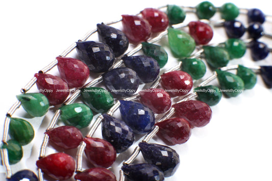 Genuine Ruby Sapphire Emerald Faceted Graduated teardrop 5x7-8x13 mm. High quality natural Gemstone for jewelry making beads, 10, 20 pcs