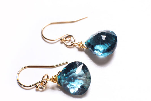 London Blue Topaz Quartz 12mm Faceted Heart Shape Pear Drop, Wire Wrapped handmade Earrings in 14K Gold Filled earrings Gift valentines