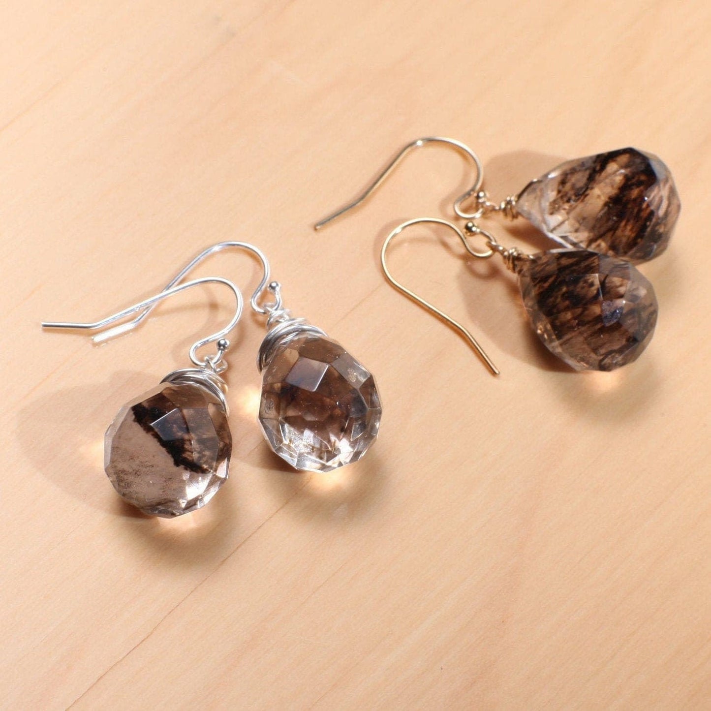 Black Rutilated Quartz Wire Wrapped 12x16mm drop in 925 Sterling Silver and 14K Gold Filled earrings in French Hook Earwire or Leverback.