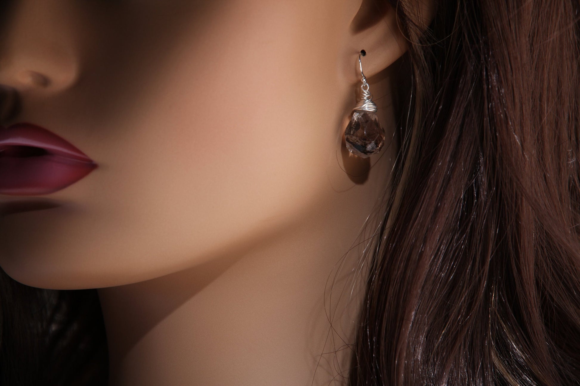 Black Rutilated Quartz Wire Wrapped 12x16mm drop in 925 Sterling Silver and 14K Gold Filled earrings in French Hook Earwire or Leverback.