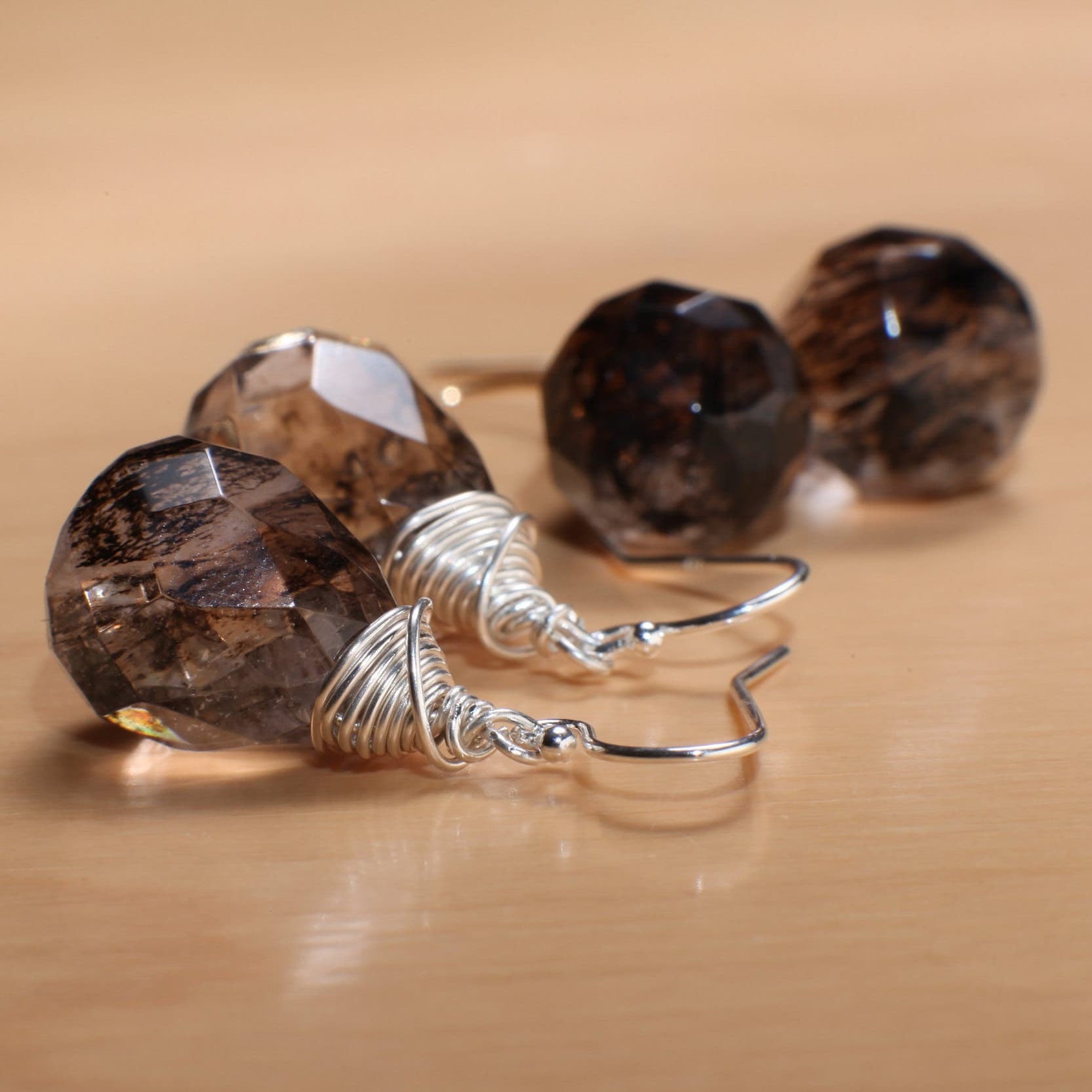 Black Rutilated Quartz Wire Wrapped 12x16mm drop in 925 Sterling Silver and 14K Gold Filled earrings in French Hook Earwire or Leverback.