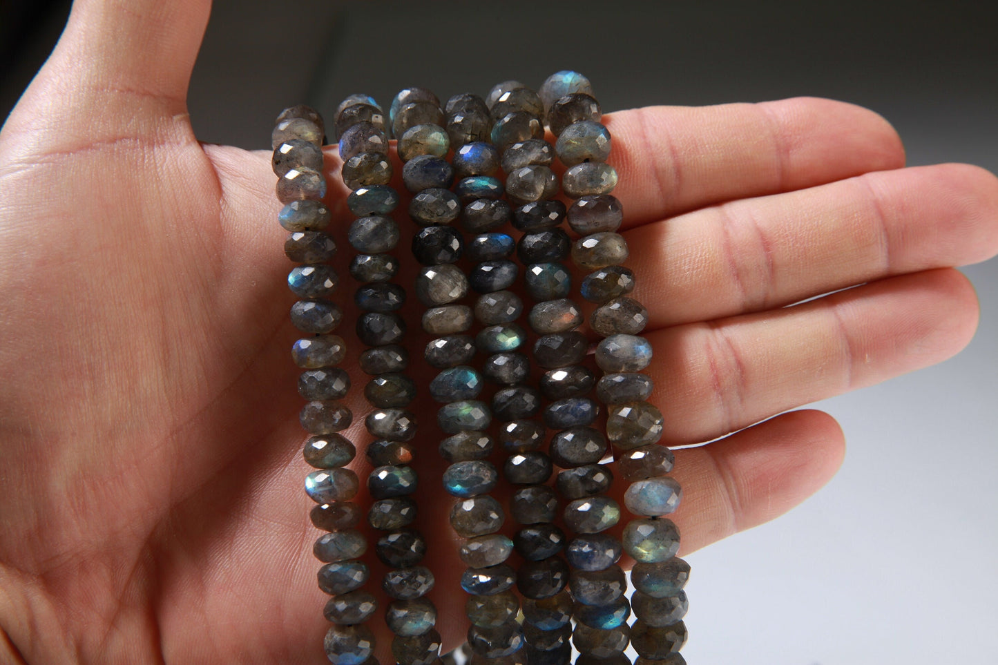 Natural Labradorite Faceted Rondelle in 8&quot;, 8.5-9, 9-9.5mm Healing Gemstone Beads