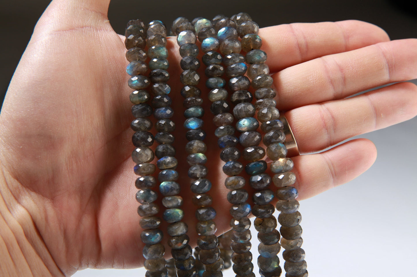 Natural Labradorite Faceted Rondelle in 8&quot;, 8.5-9, 9-9.5mm Healing Gemstone Beads