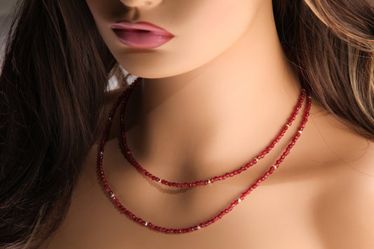 Red Onyx 4mm Faceted Round Choker Necklace with Gold or Silver Diamond Cut Spacer