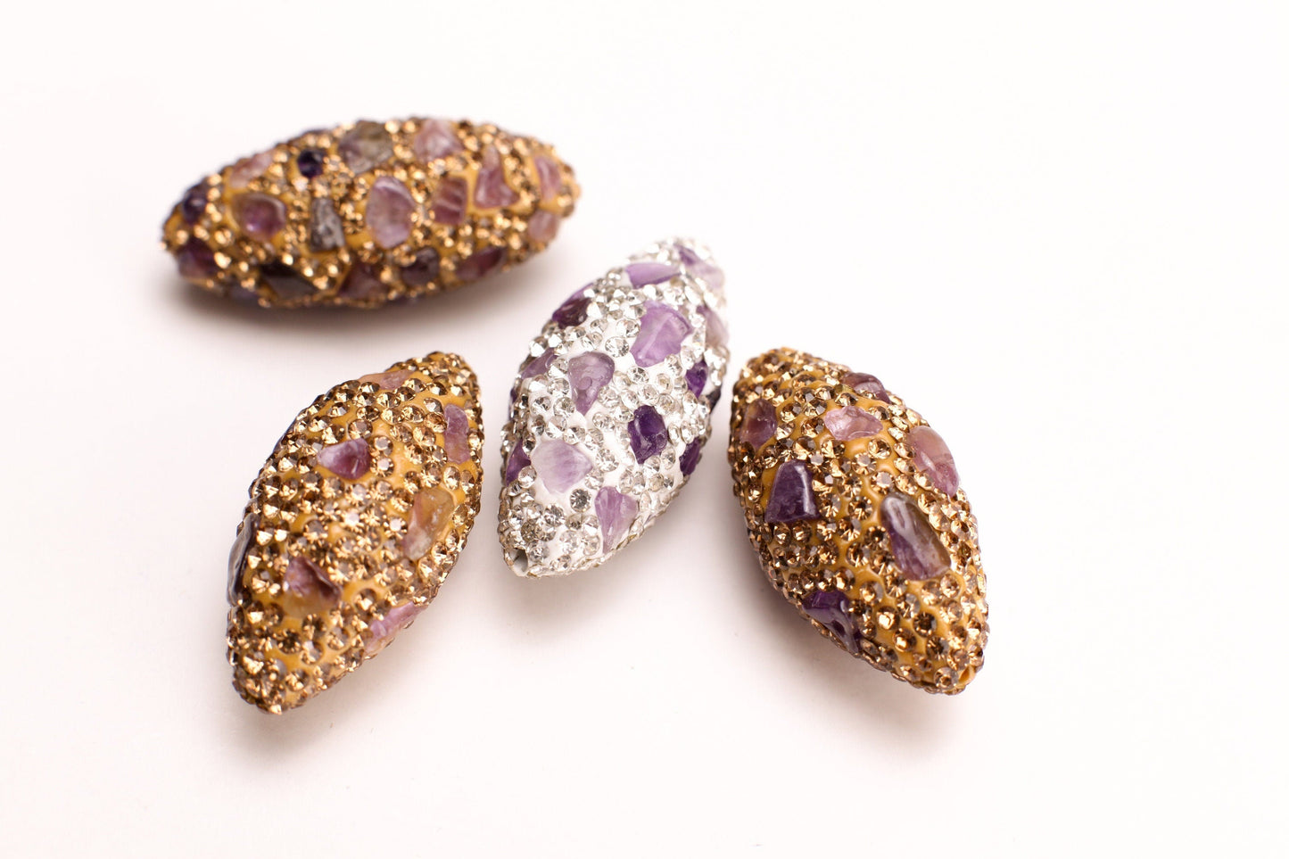 Amethyst, Lapis Lazuli ,Tiger eye Rhinestone Pave Crystal Long oval Gold and Silver Bead, 15x33-16x36mm Sparkly,Bling Spacer,Focal bead,1pc