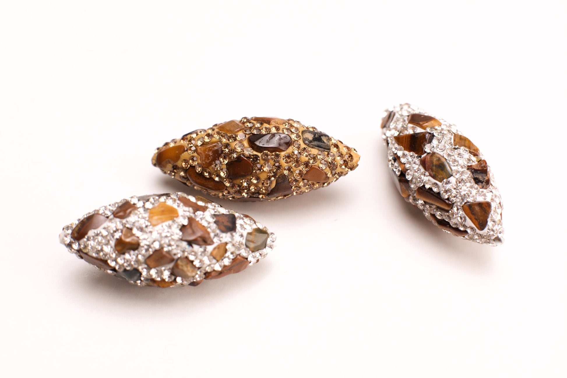 Amethyst, Lapis Lazuli ,Tiger eye Rhinestone Pave Crystal Long oval Gold and Silver Bead, 15x33-16x36mm Sparkly,Bling Spacer,Focal bead,1pc