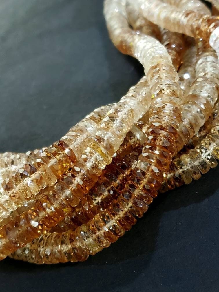Imperial Topaz Faceted Heishi, Natural AAA Imperial Topaz Gemstone brown Heishi Shaded Beads 6-7.5mm DIY Jewelry Making, 8" Strand