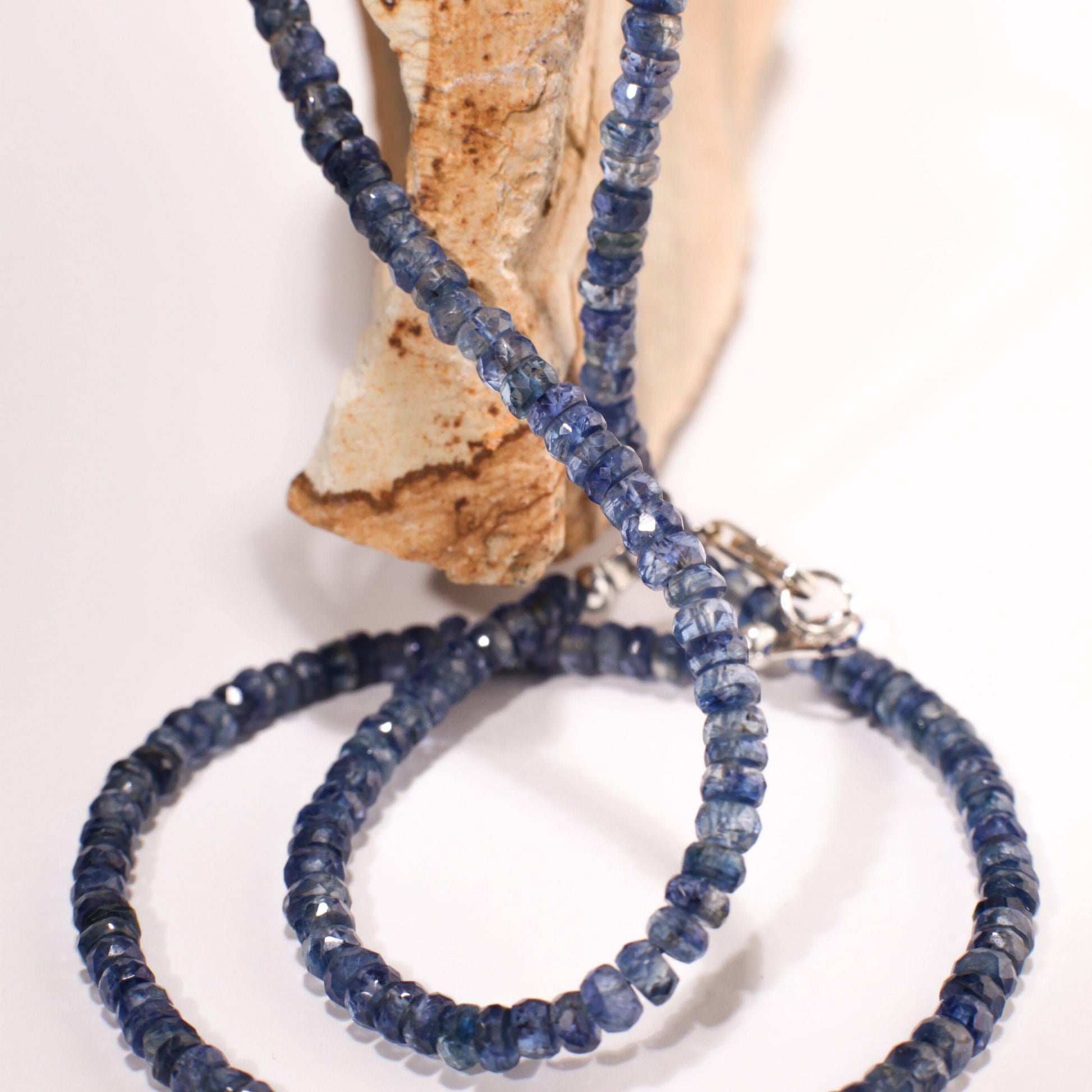 Natural Blue Kyanite AAA Faceted 3.5-4mm Rondelle Gemstone Handmade Necklace in 925 Sterling Silver Necklace, 14&quot; to 40&quot; Men,Women Necklace