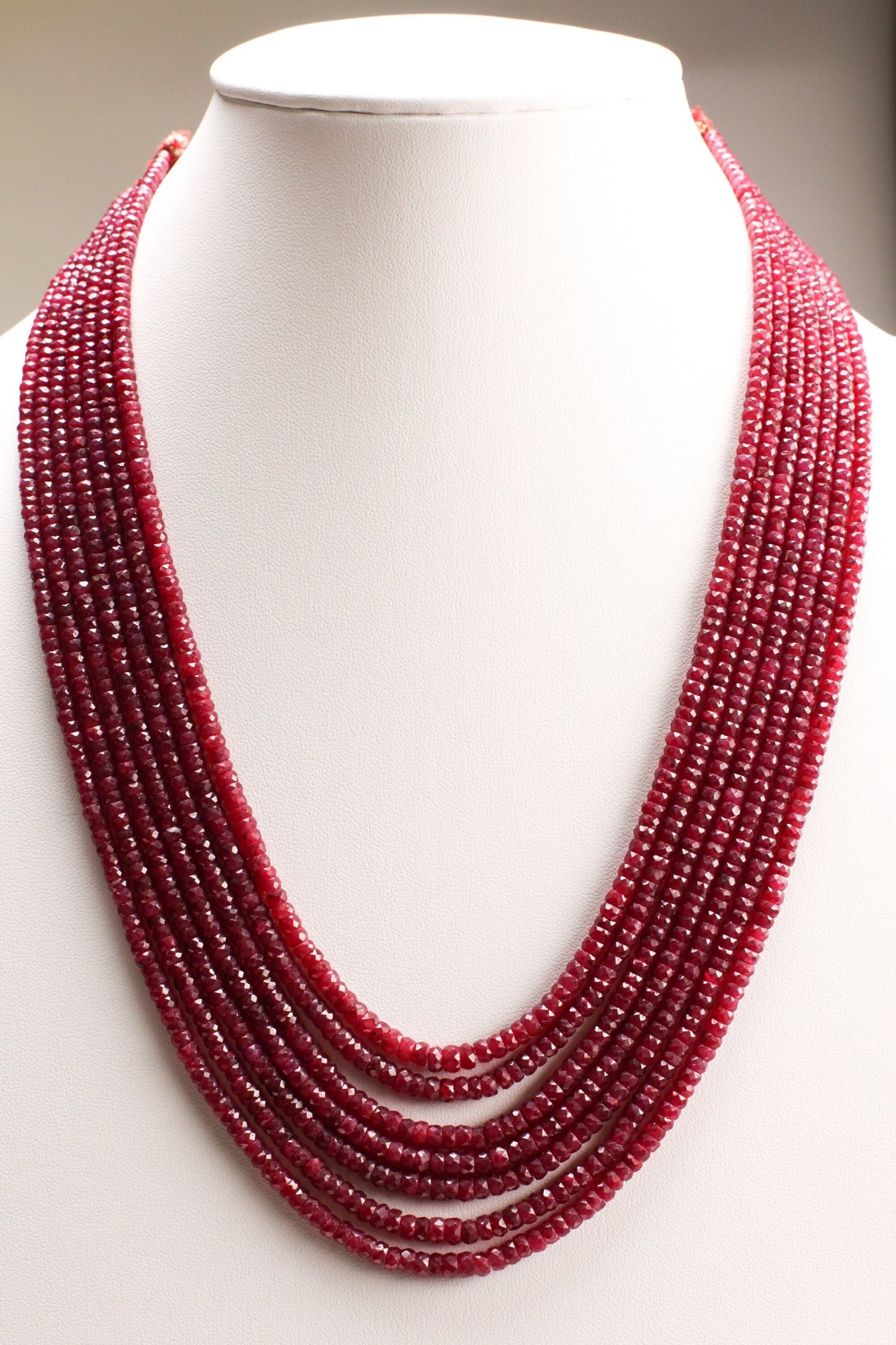 AAA Natural Ruby Gemstones 3-4mm Multi Strand, 5, 7, 8, 9, 10 Line Layer Necklace Adjustable thread to 24&quot; Long, Precious Gift for her.