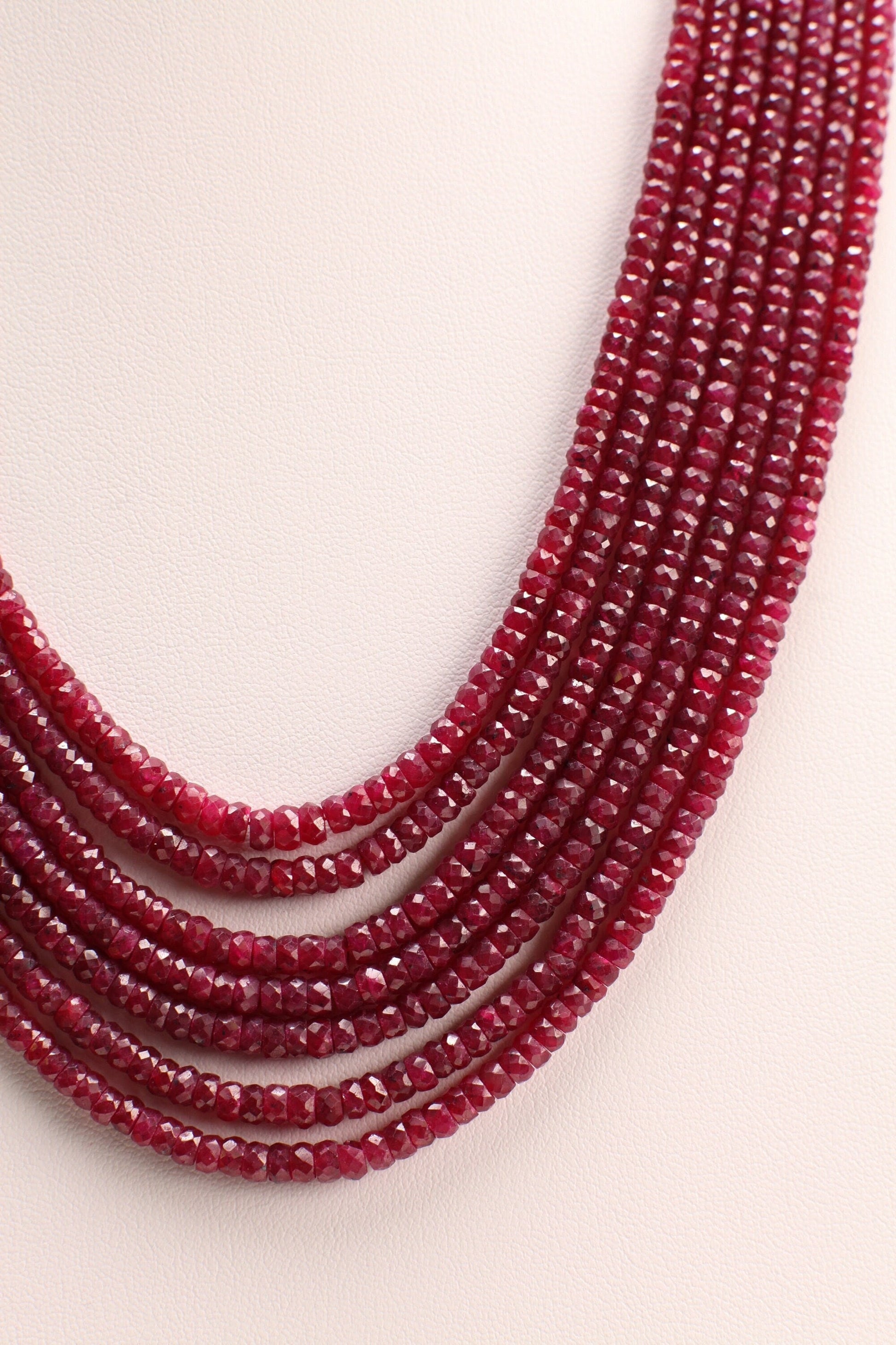 AAA Natural Ruby Gemstones 3-4mm Multi Strand, 5, 7, 8, 9, 10 Line Layer Necklace Adjustable thread to 24" Long, Precious Gift for her.