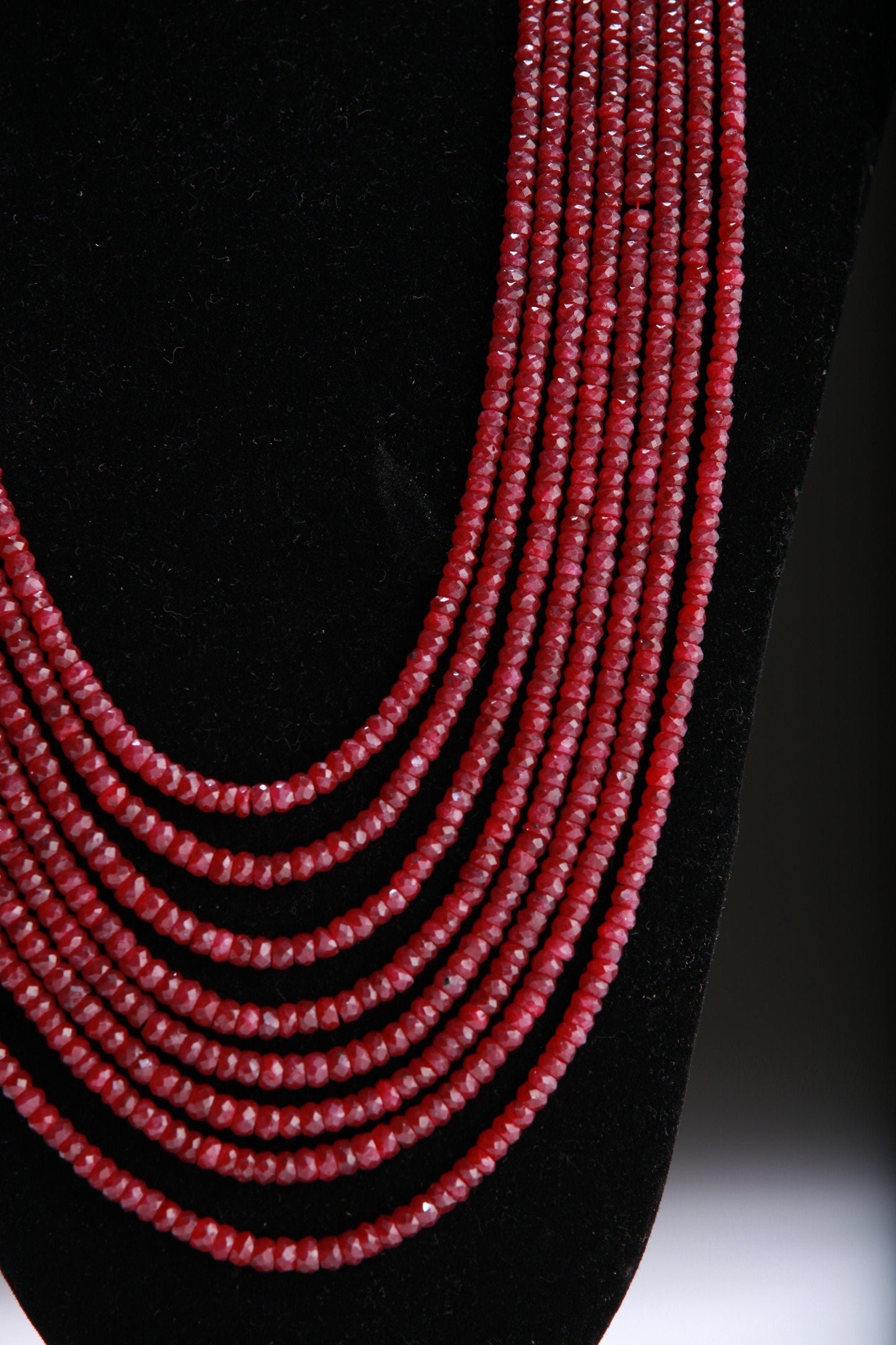 AAA Natural Ruby Gemstones 3-4mm Multi Strand, 5, 7, 8, 9, 10 Line Layer Necklace Adjustable thread to 24&quot; Long, Precious Gift for her.