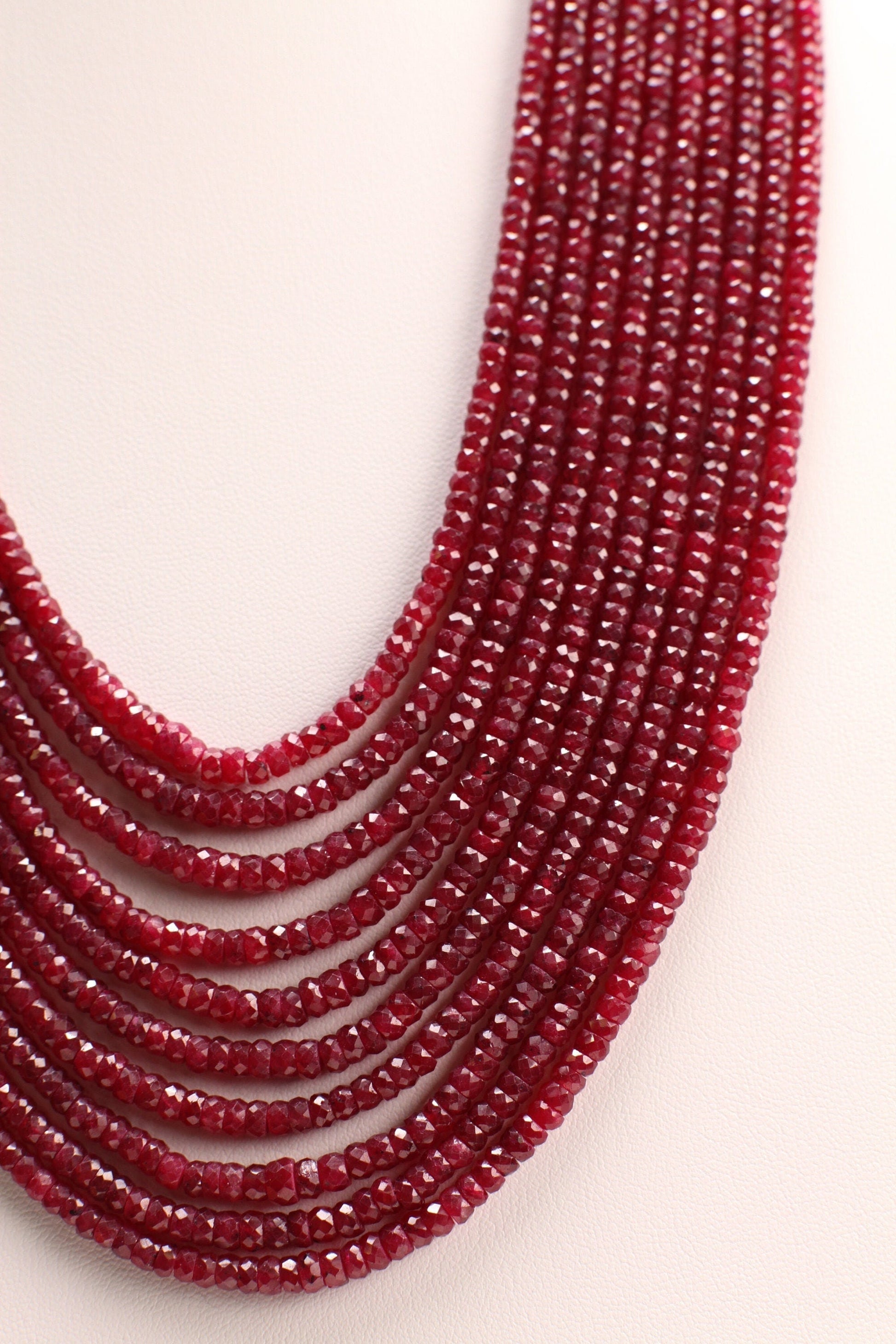 AAA Natural Ruby Gemstones 3-4mm Multi Strand, 5, 7, 8, 9, 10 Line Layer Necklace Adjustable thread to 24" Long, Precious Gift for her.