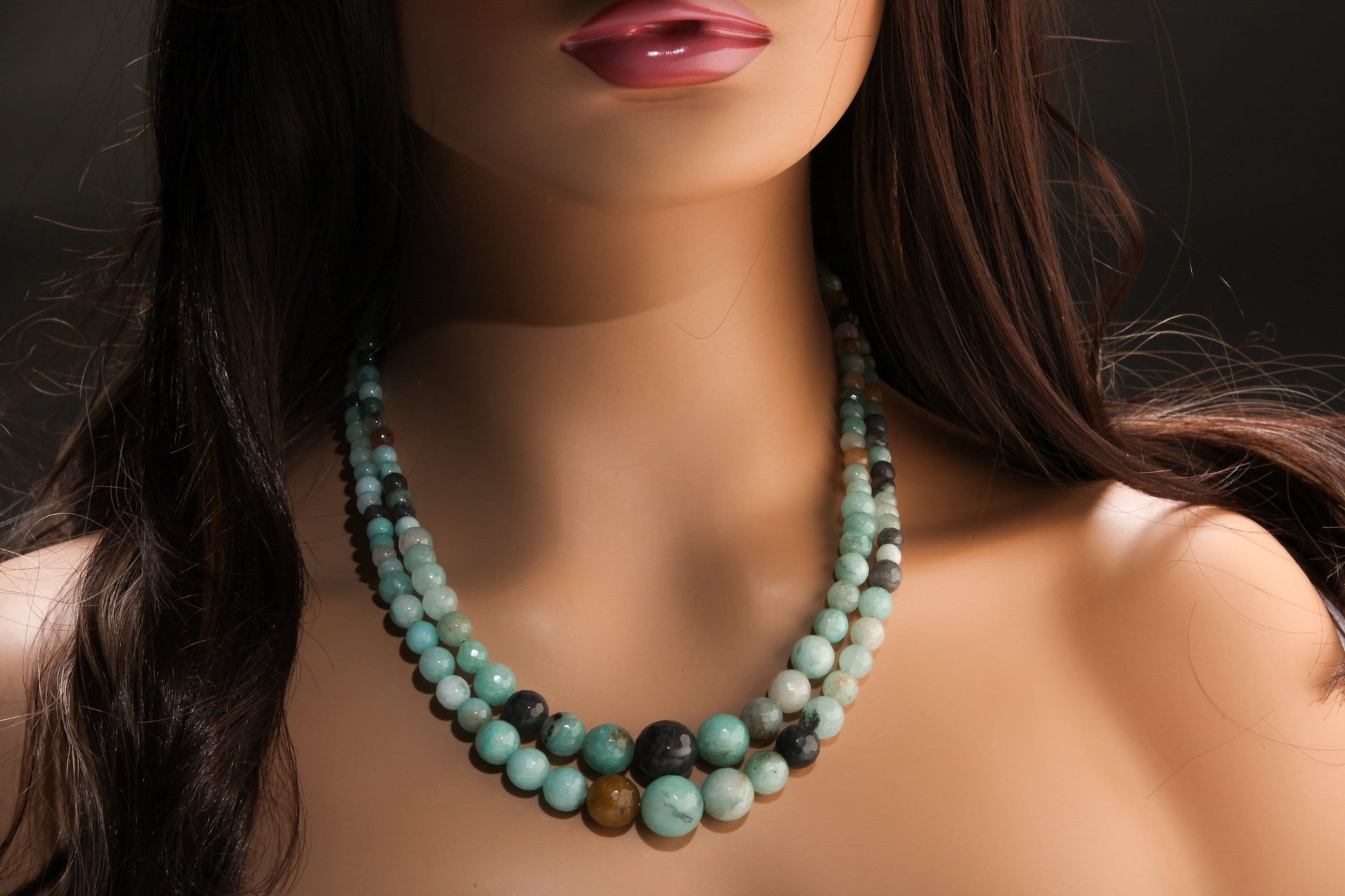 Multi Amazonite Graduated Faceted Round 2 Line Adjustable 19&quot; Gemstone Necklace with 3&quot; Extension, Gift For Her